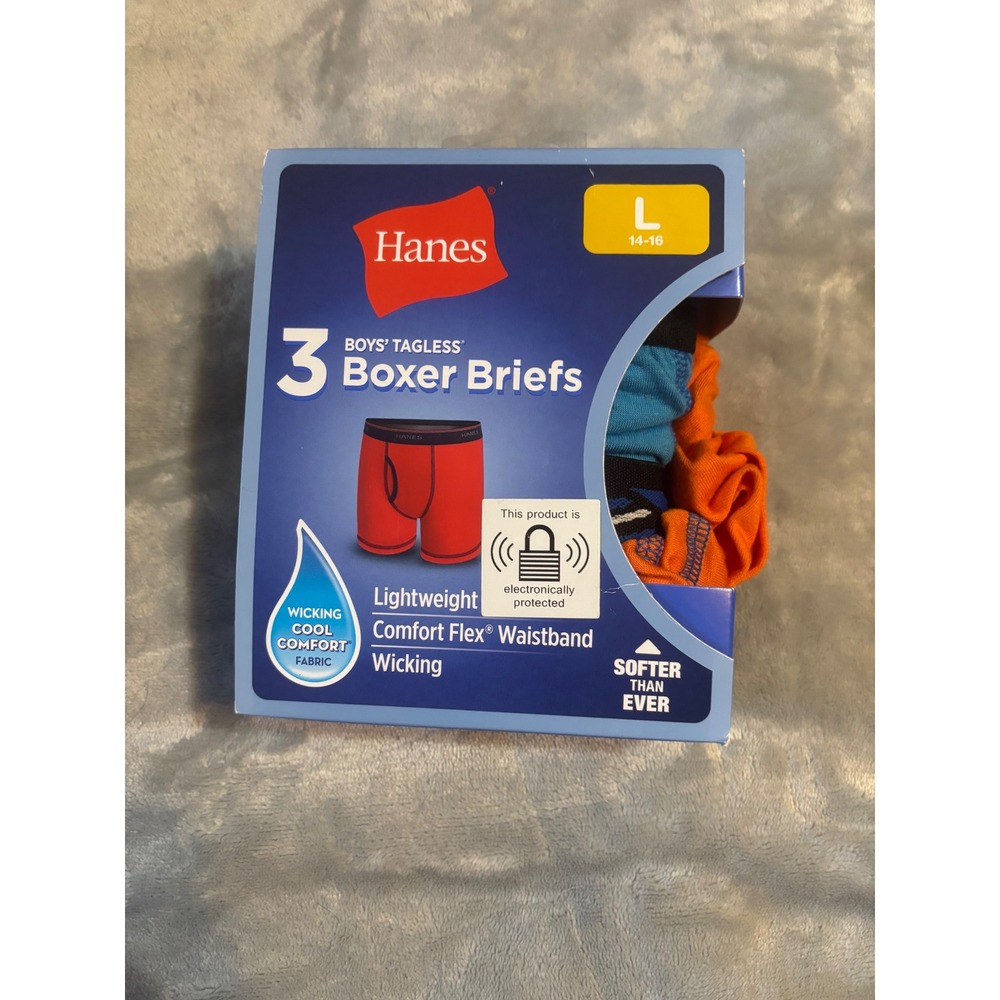 Hanes Boys 3 Pack Tagless Boxer Briefs Size L 14-16 Wicking Comfort Flex Waist